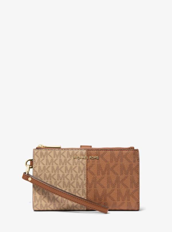 Damske Penazenky Michael Kors Adele Color-Block Logo Smartphone Hnede - Doplnky Michael Kors Vypredaj | EJNMO-1724